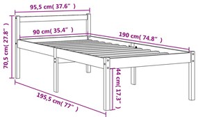 Letto per Anziani Marrone Cera 90x190 cm Legno Massello di Pino