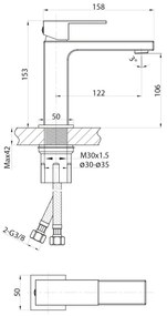 Sapho - Rubinetto del lavandino CUBEMIX 15,3 cm ottone
