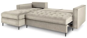 Divano letto angolare in velluto beige, angolo sinistro Santo - Milo Casa