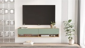 Mobile Tv Sospeso 140x32x30 Effetto Legno 2 Vani Rovere E Verde Frame