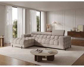 Divano angolare beige allungabile/con contenitore (con penisola a sinistra/con chaise lounge) e rivestimento in velluto Felro – ELTAP