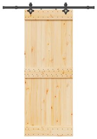 Porta Scorrevole Con Set Hardware 80x210 Cm Legno Massello Pino /