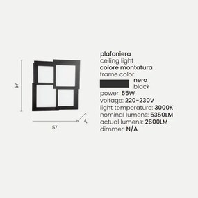 Plafoniera Led in metallo Nero e diffusore in acrilico PASSPARTOU 57x57 cm