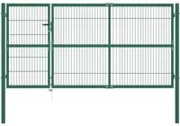 Cancello di Recinzione con Paletti 350x140 cm in Acciaio Verde 142571