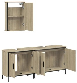 Set mobili da bagno 3 pz rovere sonoma in legno multistrato