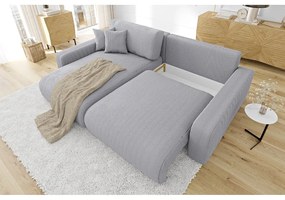 Divano letto in velluto a coste grigio chiaro (penisola variabile) Sara - Ropez