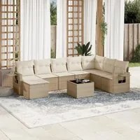 Set Divano da Giardino 9 pz con Cuscini Beige in Polyrattan 3220567