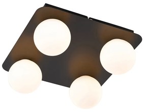 Lampada da soffitto moderna da bagno quadrata nera 4 luci - Cederic