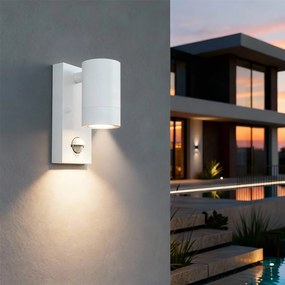 Applique cilindrica da Esterno IP65 GU10 con sensore Movimento - Bianca