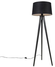 Treppiede nero con paralume in lino nero 45 cm - Tripod Classic
