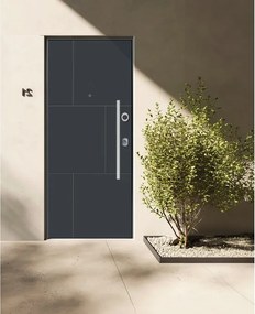 Porta blindata YALE NAOS L 80 x H 210 cm in alluminio grigio 7016 opaco/grigio chiaro, apertura spingere a sinistra, falso telaio incluso