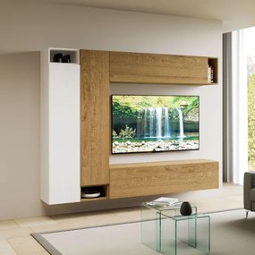 Parete per soggiorno Isoka A27 L.254 H.194 P.39,5 Quercia e Bianco