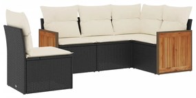 Set divani da giardino 5 pz con cuscini in polyrattan nero