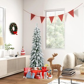 Costway Albero di Natale con neve artificiale punte in PVC timer luci LED a 2 colori, Decorazione natalizia 2 Dimensioni