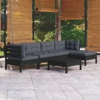 Set Divani da Giardino 6 pz con Cuscini Neri in Legno di Pino cod mxl 52462