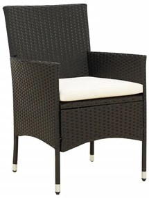 Set da Pranzo da Giardino 7 pz con Cuscini in Polyrattan Nero