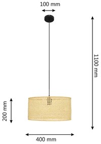 Lampadario a sospensione con filo ALBA 1xE27/15W/230V diametro 40 cm rattan/nero