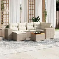 Set Divani da Giardino 7 pz con Cuscini Beige in Polyrattan 3257878