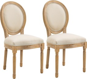 Set 2 Sedie Retrò Imbottite 49x56x96 cm in Legno e Tessuto Bianco Panna...