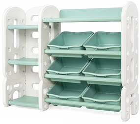 Costway Organizer per giocattoli con scatole per bambini, Scaffale multilivello in plastica con libreria Verde