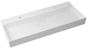 Lavabo a incasso rettangolare doppia vasca Neo L 120 x H 12 x P 49 cm in resina bianco lucido