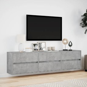 Mobile tv a parete con led grigio cemento 180x31x45 cm