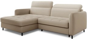 Divano angolare beige allungabile/con contenitore (con penisola a sinistra/con chaise lounge) e rivestimento in velluto Gomsi – ELTAP