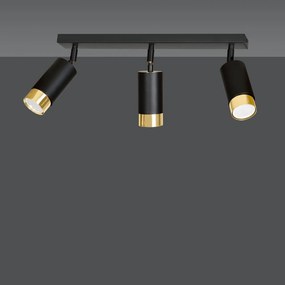 Lampadario da Soffitto in Acciaio HIRO 3 Nero Oro 3xGU10