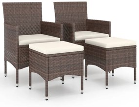 Set Sedie da Giardino e Poggiapiedi 4 pz in Polyrattan Marrone