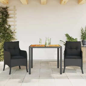 Set Da Pranzo Da Giardino 3 Pz Con Cuscini Nero İn Polyrattan /