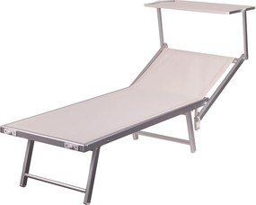Lettino Mare con Parasole Richiudibile 181x71,5x38,5 cm in Alluminio PVC e Poliestere Avorio Riccione...