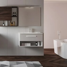Mobile bagno sospeso 82 cm con lavabo in ceramica AURA2 Bianco Lucido