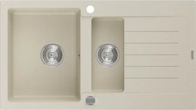 Mexen Matias lavello in granito 1,5 vasche con gocciolatoio 900 x 505 mm, beige, sifone cromato - 6502901505-69