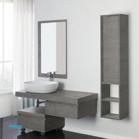 Mobile Bagno "Shelf 120" Colore Cemento Top Lavabo E Specchio 120Cm