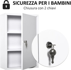Armadietto Medicinali da Parete 40x18x60 cm 2 Chiavi in Acciaio Bianco...