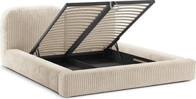 Letto matrimoniale imbottito beige con contenitore con rete inclusa 200x200 cm Martina – Micadoni