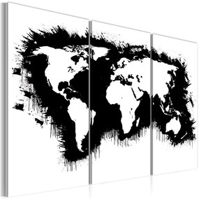 Quadro Mappa del mondo monocromatica trittico