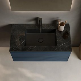 Mobile da bagno sospeso sotto lavabo L 99.5 x H 40 x P 45.5 cm blu laccato opaco, 2 cassetti Fusion