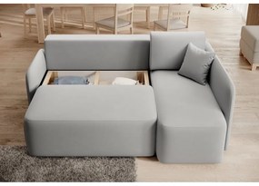 Divano angolare grigio chiaro allungabile/con contenitore (con penisola a destra/con chaise lounge) e rivestimento in velluto Hadson – ELTAP