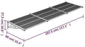 Tettoia per Porta Grigio e Trasparente 297,5x90cm Policarbonato