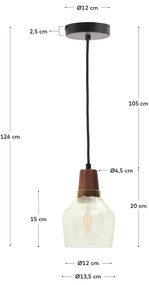 Kave Home - Lampada a soffitto Silex di vetro verde e legno di noce Ã˜ 13 cm