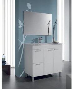 Mobile Da Bagno 80 Cm 2 Ante E 2 Cassetti Con Lavabo E Specchio Aktiva Bianco