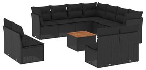 Set Divani da Giardino 12 pz con Cuscini Nero in Polyrattan