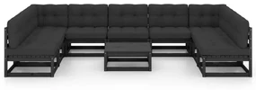 Set divani da giardino 10 pz con cuscini massello di pino nero