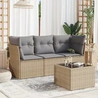 Set Divano da Giardino 4 pz con Cuscini Beige in Polyrattan 3217219