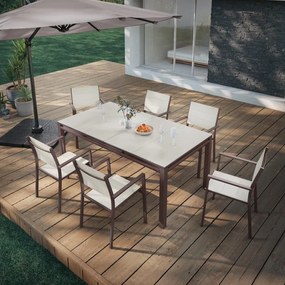 Set tavolo e sedie Odyssea NATERIAL in alluminio marrone per 6 persone