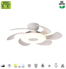 Ventilatore da soffitto Flower bianco, Ø 50 cm, CCT, dimmerabile, MANTRA IP20