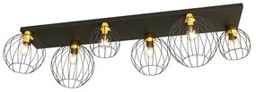 Plafoniera Minimal Industrial Geb 6 Luci Lineari Nera E Oro