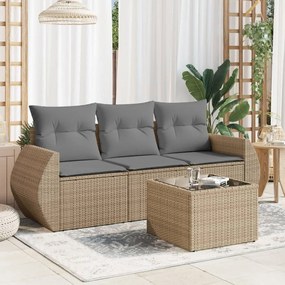 Set Divano da Giardino 4 pz con Cuscini Beige in Polyrattan