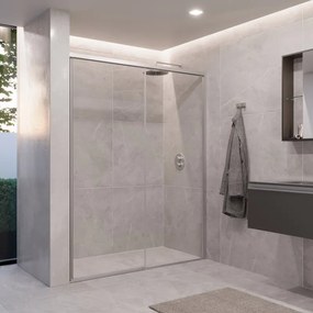 Porta doccia L 160 x H 200cm, Sp. 8 mm in vetro vetro senza finitura / trasparente profilo argento